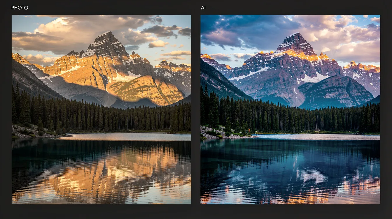 A reference landscape photo beside an AI-generated recreation