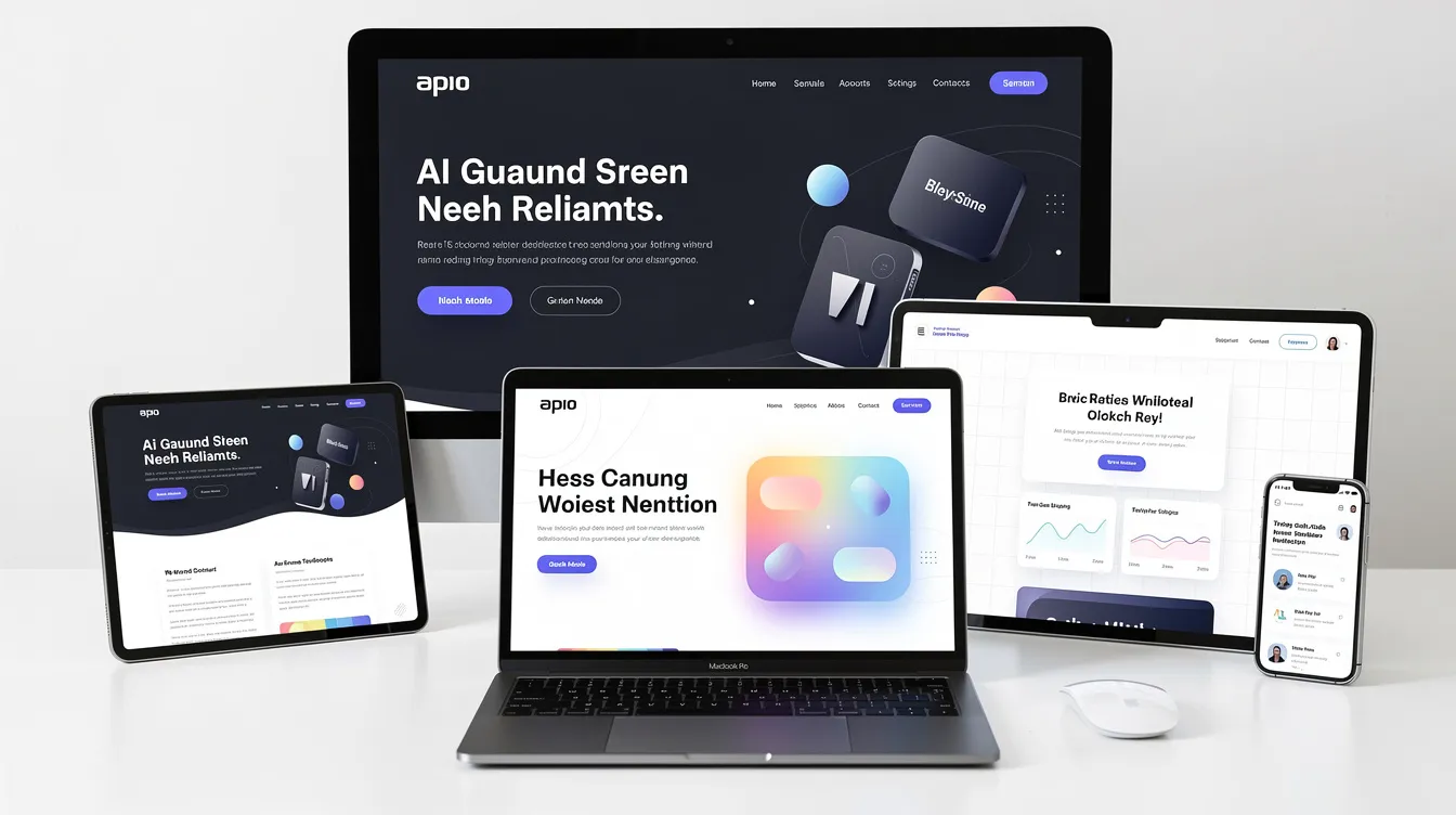 Several device screens showing different AI generated website designs