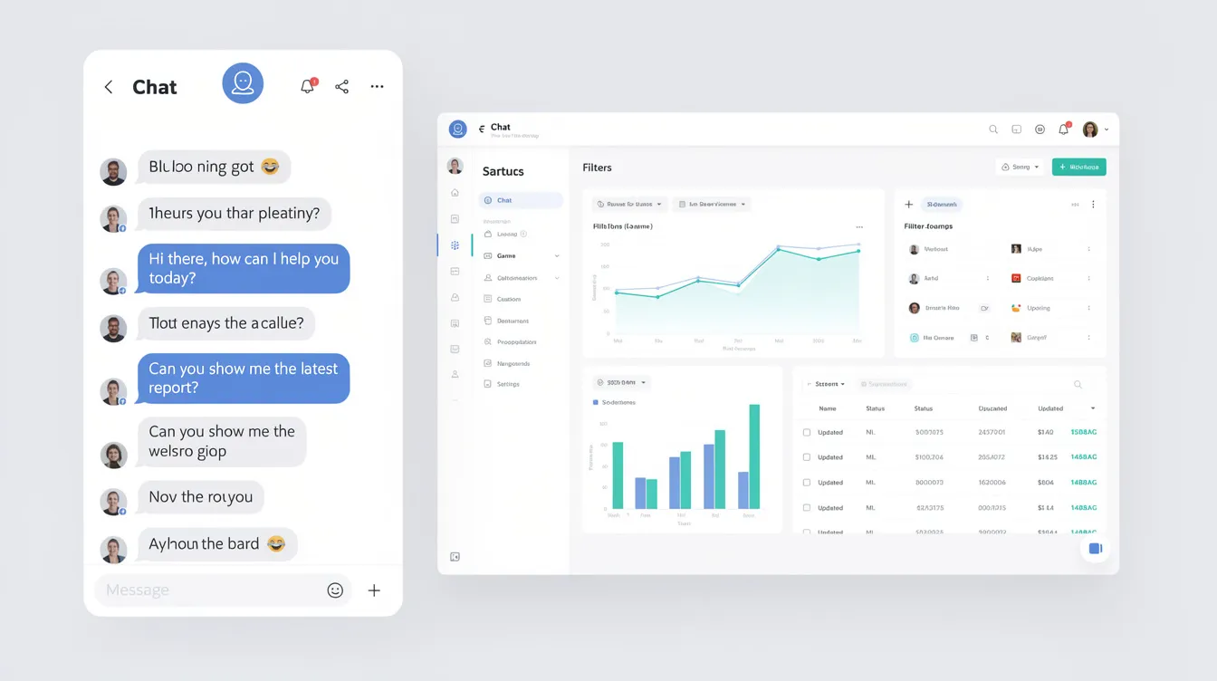 A split screen with a chat on the left and a web app preview on the right