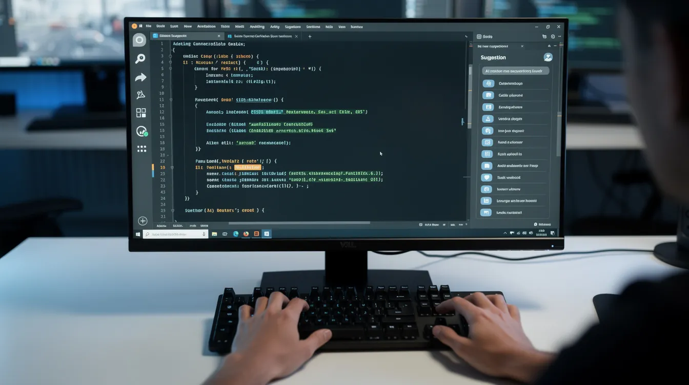 A developer typing Python code with an AI assistant panel open beside it