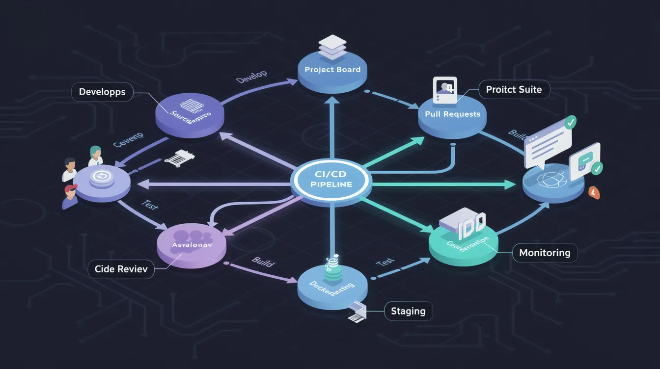 A diagram of connected developer tools and workflows