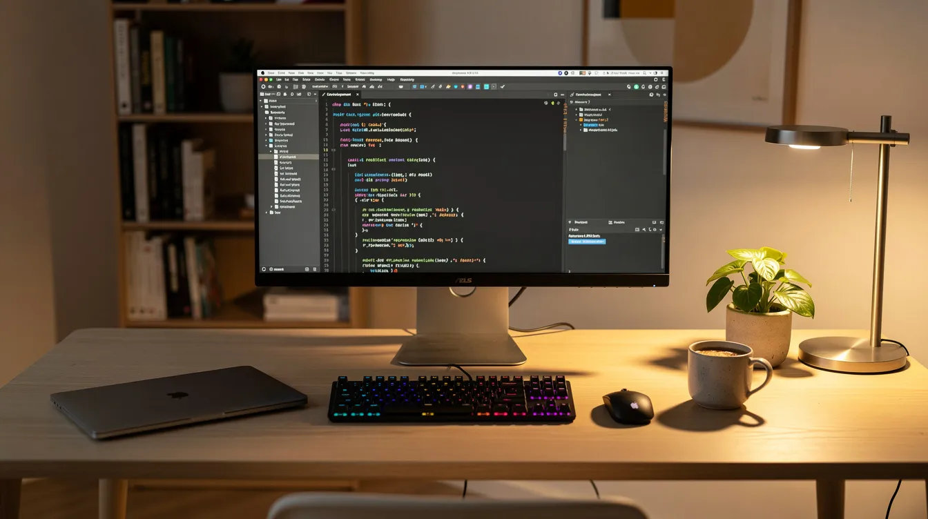 A home office desk with a computer running a local development environment