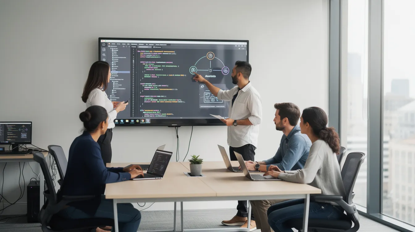 A team comparing AI coding tools together