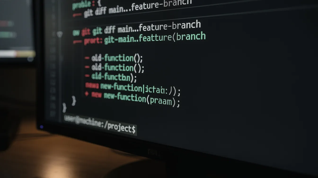 A dark terminal window showing command output and code diffs from a coding agent