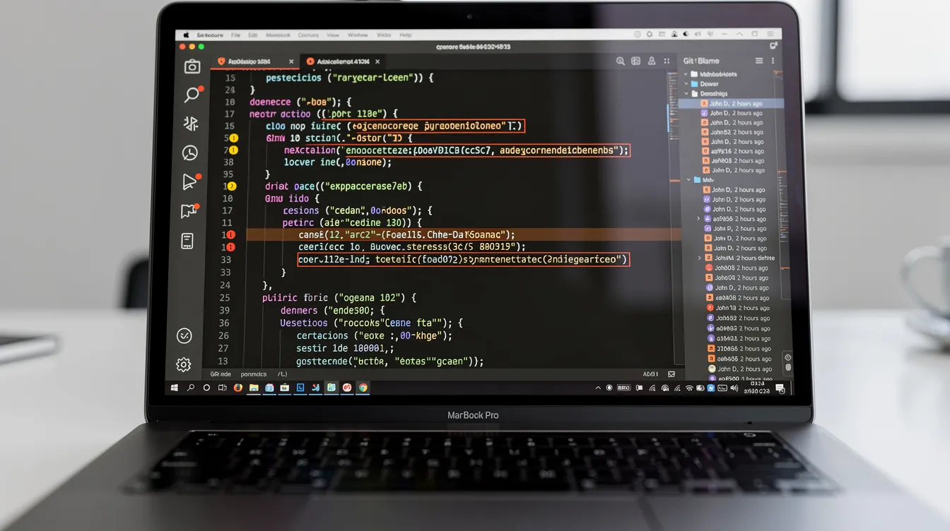 A laptop showing code with highlighted errors