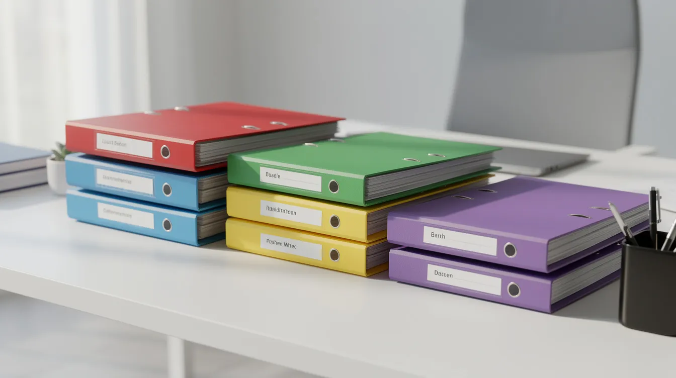 Neatly organized, labeled folders on a desk
