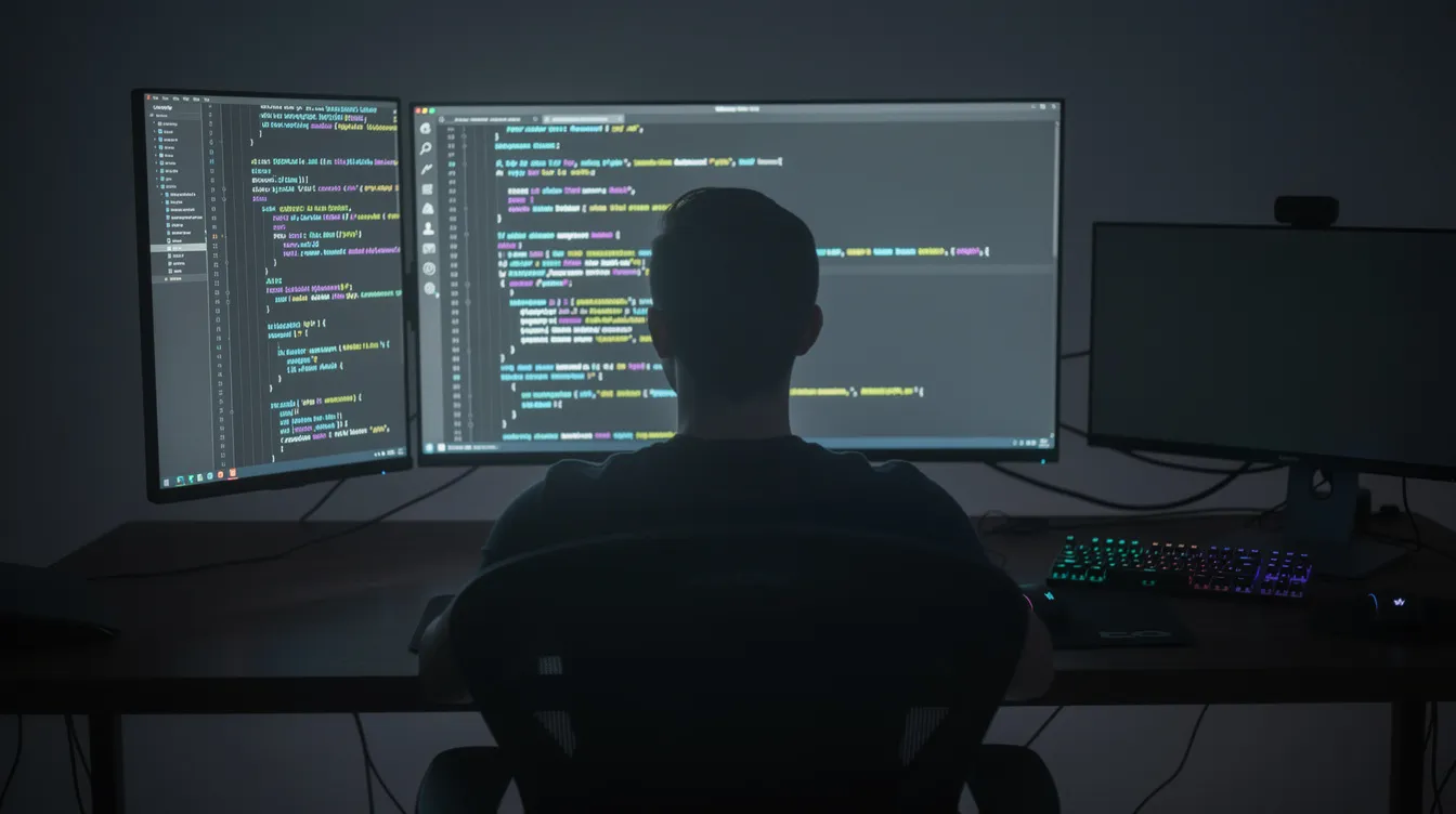 A developer working in a dark-themed terminal with code on screen.