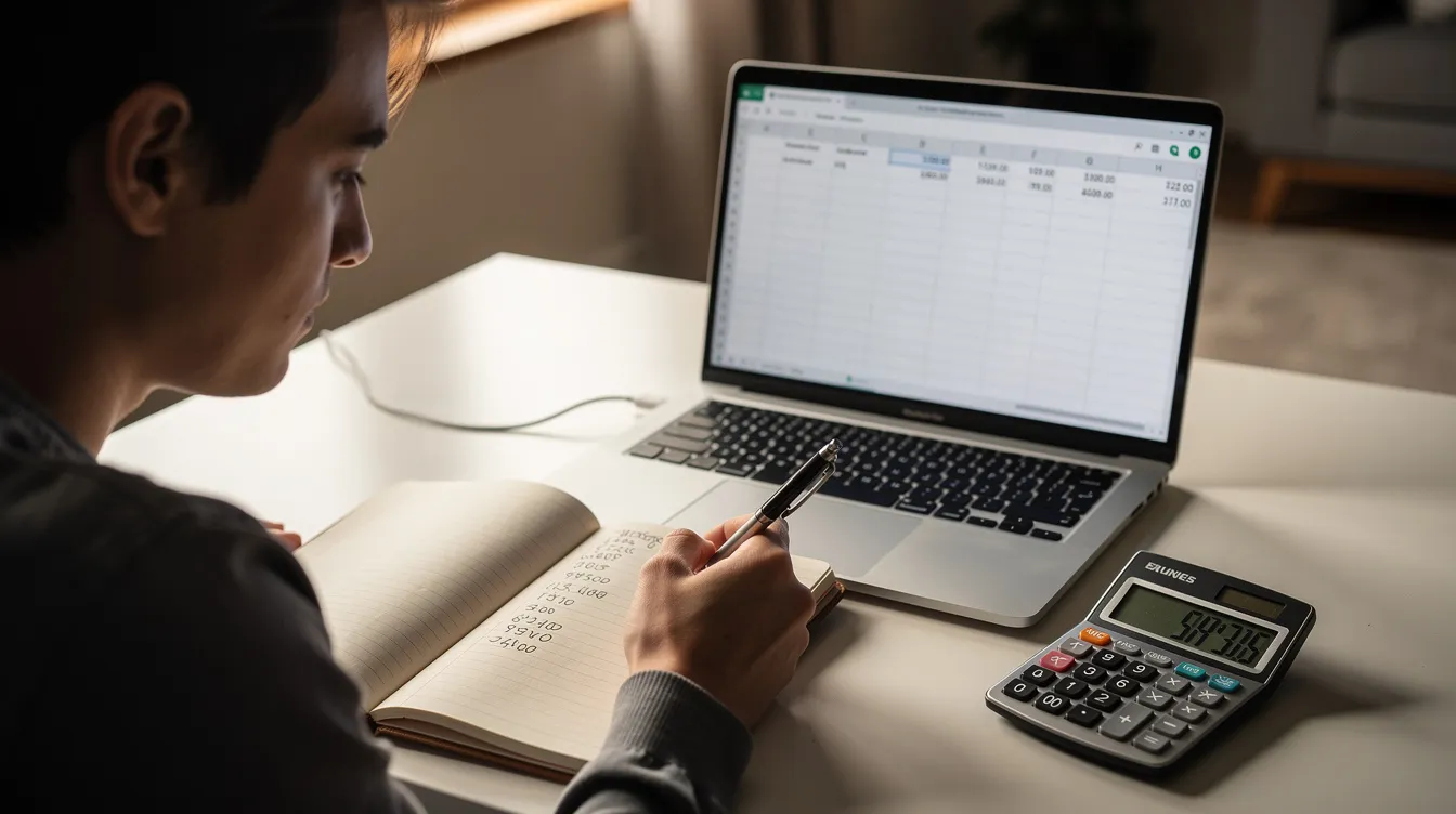 A person reviewing expenses on a laptop